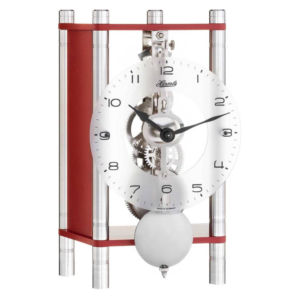 Hermle Orologio Da Tavolo Scheletro Trapezio Con Vetro Rosso - 23036-360721 - Made In Germany, Meccanico 8 Giorni
